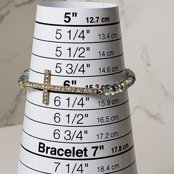 ARTISAN Petite Faceted Beads Rhinestone Cross Stretch Bracelet Christian… - Picture 6 of 7